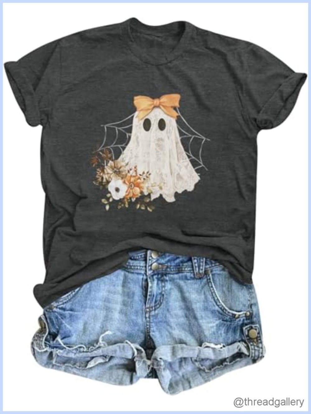 Bow Ghost Halloween T-Shirt Women Short Sleeve Graphic Tee